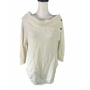 89th and Madison Cream Sweater Large Cowl Neck snaps